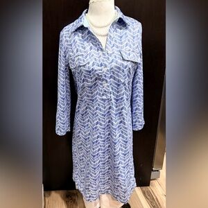 Vineyard Vines Blue and White Patterned Long Sleeve Dress